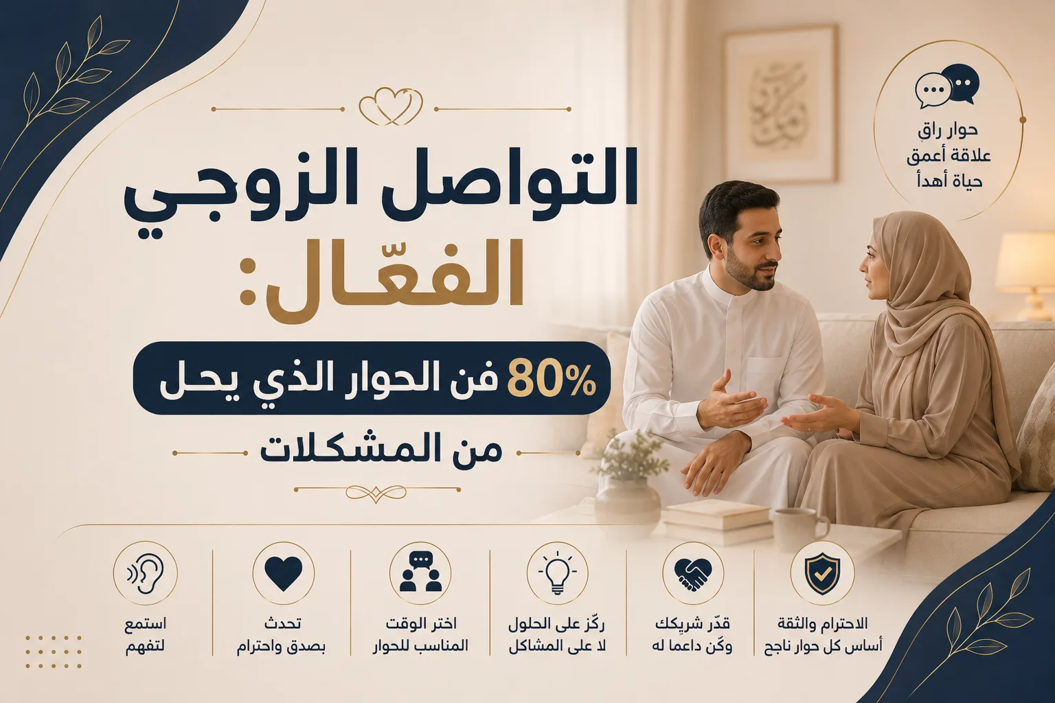 التواصل الزوجي الفعّال: فن الحوار الذي يحل 80% من المشكلات
